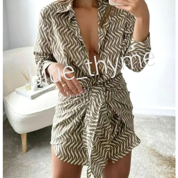 Zara WOMANS Printed Dress With Knot - Picture 2 of 9